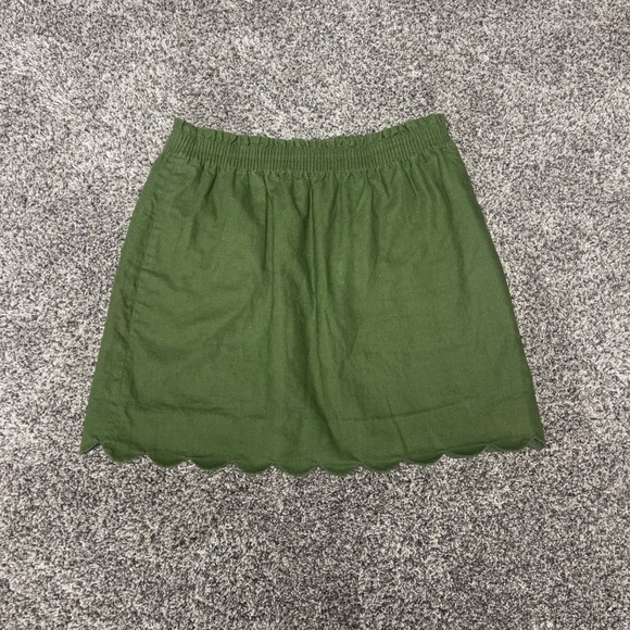 J.Crew Dresses & Skirts - J. Crew Scalloped Hem Linen Blend Mini Skirt Olive Green Smocked Waist H5397 10